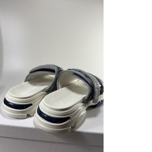 D Wander Shaded Camo Velcro Strappy Blue Slides Sandals E123 - Picture 3 of 12